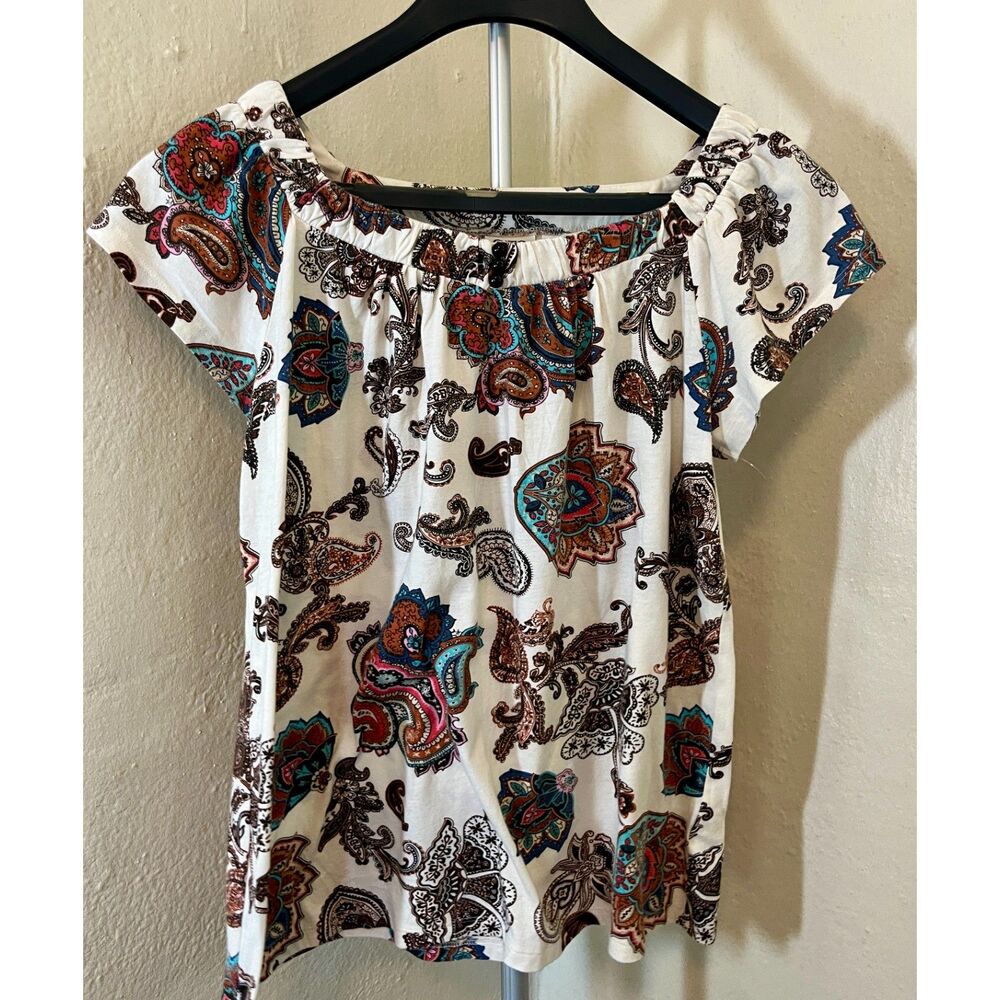 Cato Multicolor Paisley Floral Peasant Blouse Large EUC